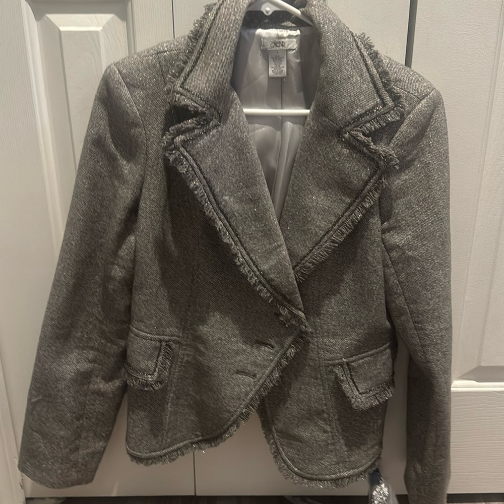 Gray and silver blazer with embellishments detail, buttons size large